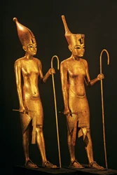 Figures en bois doré du pharaon Toutankhamon