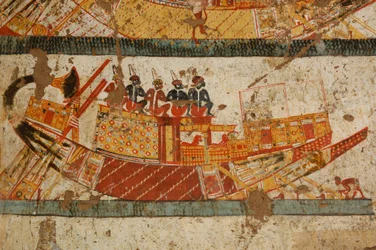 Scène de bateau nubien, pharaons noirs, Nubiens, Égypte, Louxor, tombe de Huy, vice-roi de Ku…, 2007