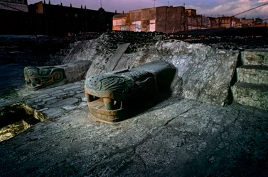 Réplique de serpent sur le Grand Temple, Tenochtitlan, Templo Mayor, Aztèque, Mexique, Mexico