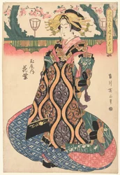 Courtisane Hanamurasaki de la maison Tamaya (Beroemde bloemen uit de verfijnde lusthuizen, Furyu seiro meika awase)