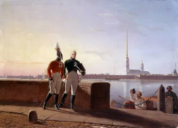 Le Tsar russe Alexandre Ier (1777-1825) et son frère Constantin au bord de la Neva