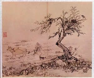 Art coréen : scène de labour. Estampes de Kim Hong-do (Kim Hong Do) ou Danwon (1745-ca. 1806)