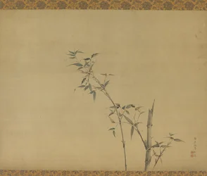 Tiges de bambou avec branches et feuillage, période Edo