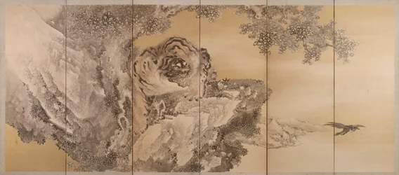 Écran à six volets représentant un tigre rugissant, 1749-1838