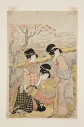 Fête du saké au bord de la mer (estampe sur bois en couleur)