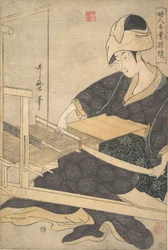 Une Femme Tissant, Assise à un Métier à Tisser
