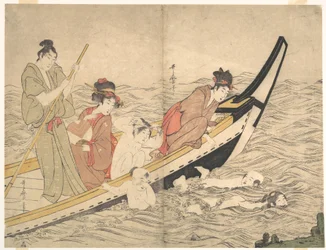Excursion en bateau avec des enfants nageant