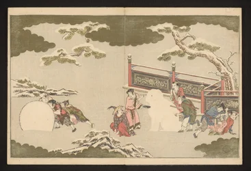 Garçons chinois jouant dans la neige