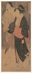 Couple sous une averse du soir, vers 1800