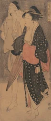Couple sous une averse du soir, vers 1800