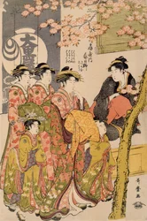 Courtisanes se promenant sous les cerisiers devant le Daiko, vers 1789 (détail)