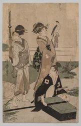 Daimio et sa suite traversant un ruisseau dans la plaine près de Fuji, 1753-1806