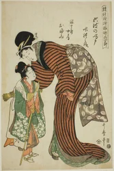 Oyumi, la femme de Ginjuro, de la pièce "Whirlpools of Awa" (Awa no naruto, Ginjuro nyobo Oyumi), de la série "Bamboo Nodes in Puppet Theater Designs (Ayatsuri moyo take no hitofushi)".