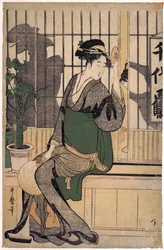 La maison de thé Chiyozuru (ombres sur le shoji) par Kitagawa Utamaro (1753-1806)