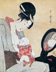 Mère allaitant son fils, estampe ukiyo-e de Kitagawa Utamaro (1753-1806), gravure sur bois, civilisation japonaise, période Edo