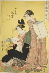 Neige, lune et fleurs dans les quartiers de plaisir : Hanamurasaki du Tamaya avec les assistantes Shirabe et Teriha