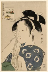 La veuve Asahiya, de la série "Beautés renommées comparées aux six poètes immortels" ("Komei bijin rokkasen")