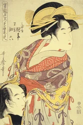 Les amants Miuraya Agemaki et Yorozuya Sukeroku (oban de Jitsu kurabe iro no minakami) , vers 1798-1799 (gravure sur bois en couleur)