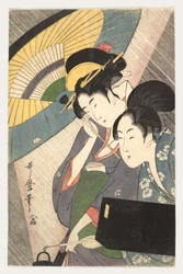 Deux femmes sous un parapluie, années 1790