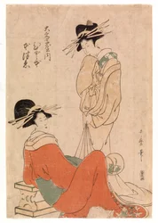 Deux courtisanes, vers 1800-10 (gravure en couleur)