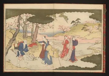 Deux dames admirant les fleurs à Kyoto