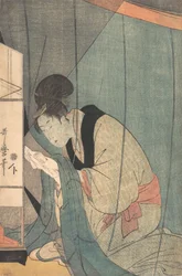 Femme lisant une lettre sous une moustiquaire, vers 1798
