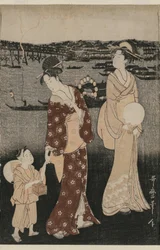 Femmes profitant de la fraîcheur du soir près du pont Ryogoku