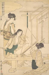 Femmes tissant de la soie, vers 1800