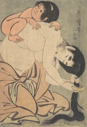 Yamauba se peignant les cheveux, et Kintoki
