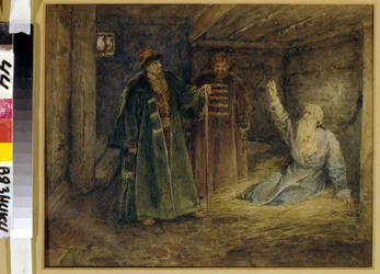 Le tsar Ivan IV le terrible et Maliouta Skouratov visitant le Boyard Morozov en prison