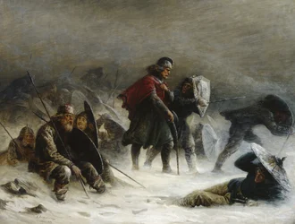 Le roi Sverre dans une tempête de neige dans les montagnes de Voss