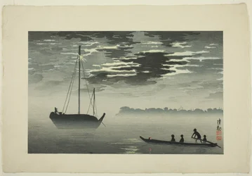 Clair de lune à travers les nuages au large de la côte de Haneda