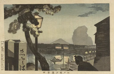 Le mont Fuji au crépuscule depuis le pont Edo