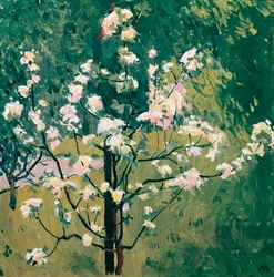 Arbre en fleurs dans le jardin - Blooming tree in the garden ... (huile sur toile)