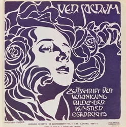 Couverture du 4e numéro de 1899 de Ver Sacrum, la revue des artistes du mouvement Art Nouveau Sezession ...