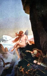 Fée dans les Alpes suisses, c. 1910 (illustration)