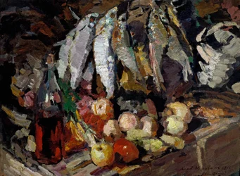 Poissons, vin, fruits