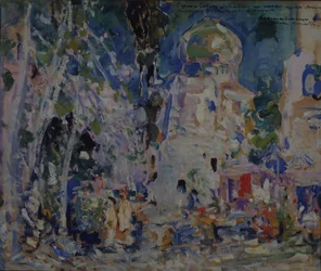 Décor de scène pour le ballet Le Mouron Rouge par F. Hartman, 1911