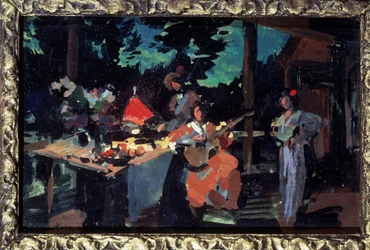Terrasse, soirée dans la maison de campagne