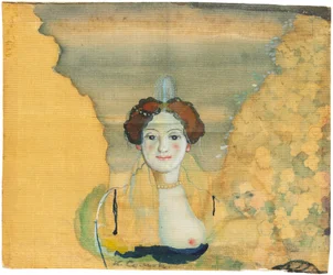 Jeune femme avec un jardin au-delà