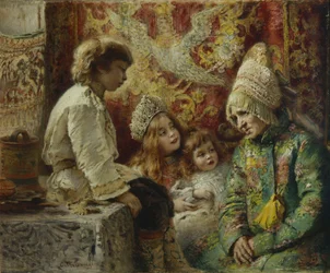 Grand-mère avec des enfants, conte de fées de grand-mère, 1882