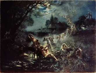 Sirènes. La nuit, des femmes nues tressent des couronnes dans une rivière, puis forment une chaîne en se tenant les unes aux autres et s