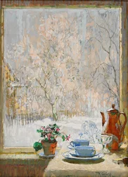À travers la fenêtre en hiver
