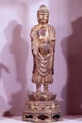 Statuette de Bouddha en bronze doré. Période Silla, 8ème siècle. Collection Hyung pil Chun