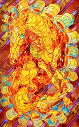 Chevaux en mosaïque dorée