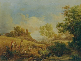 Paysage avec récolte de foin