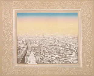 Vue aérienne de Londres encadrée dans une bordure décorative