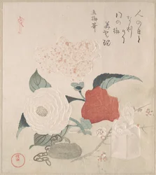 Fleurs de camélia, un netsuke et un sceau