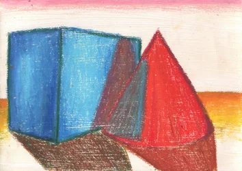 Cube bleu, cône rouge