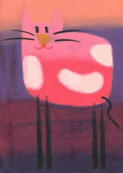 Le chat rose joyeux